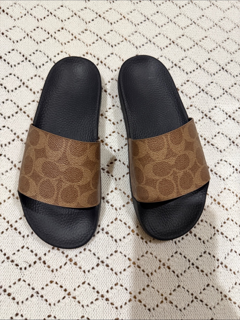 Coach Brown Signature Logo Slide Sandals with Black Footbed